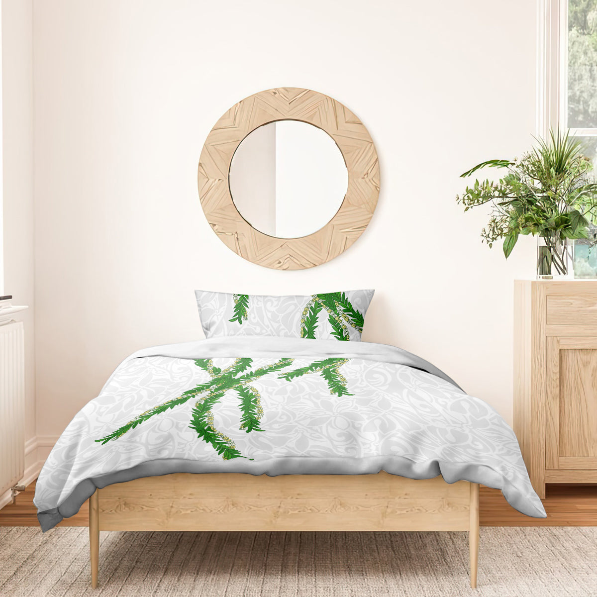 Hawaii Maile Lei Bedding Set Aloha White Color LT03 - Polynesian Pride