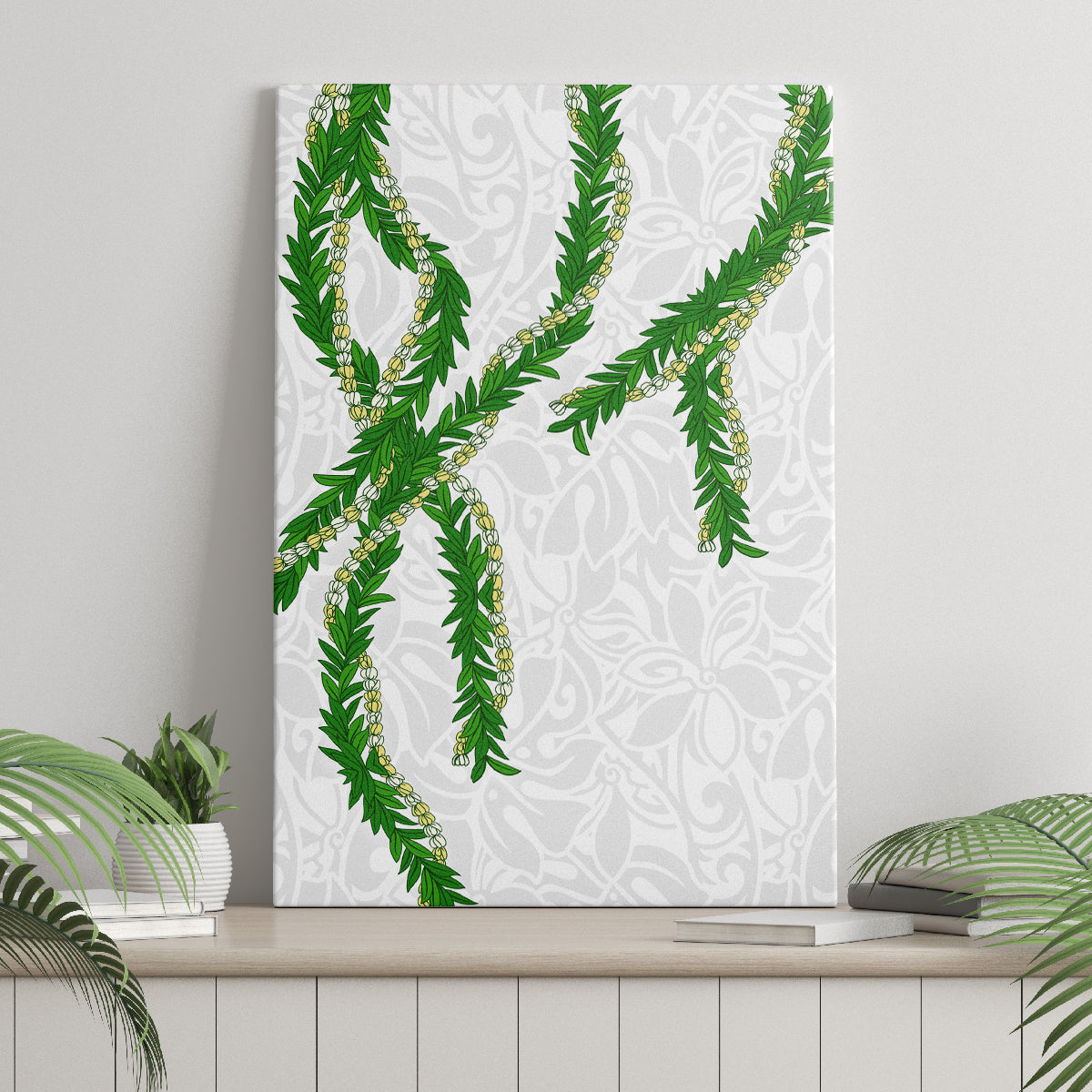 Hawaii Maile Lei Canvas Wall Art Aloha White Color LT03 - Polynesian Pride