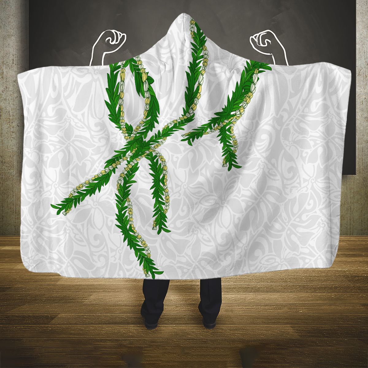 Hawaii Maile Lei Hooded Blanket Aloha White Color LT03 One Size White - Polynesian Pride