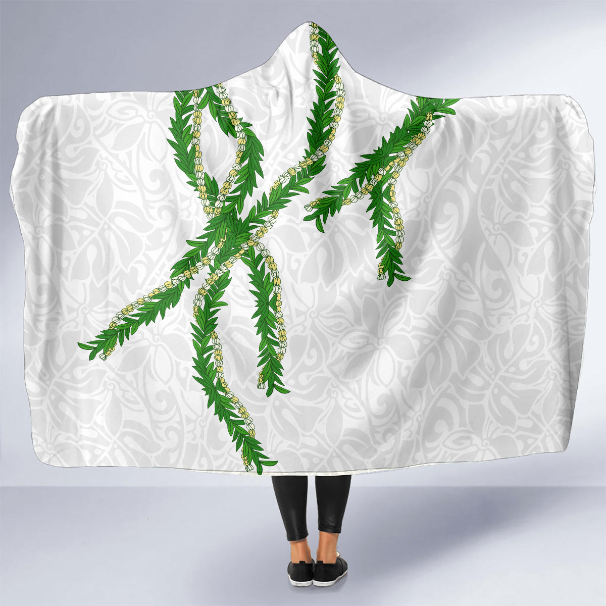 Hawaii Maile Lei Hooded Blanket Aloha White Color LT03 - Polynesian Pride