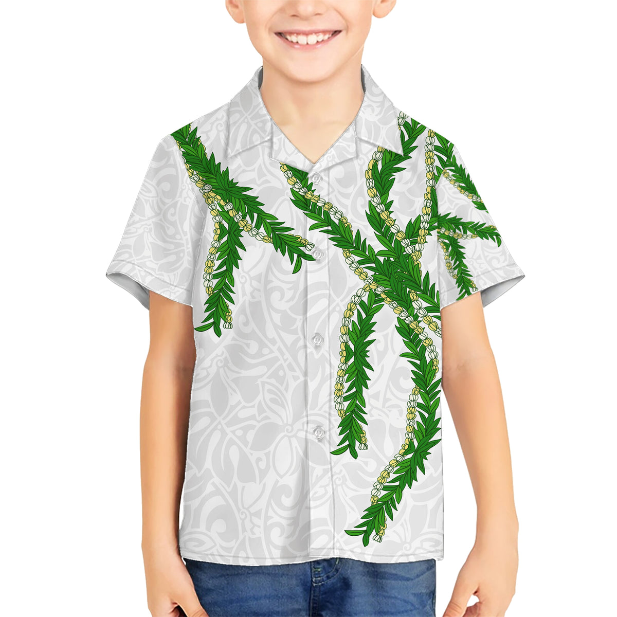 Hawaii Maile Lei Kid Hawaiian Shirt Aloha White Color LT03 Kid White - Polynesian Pride