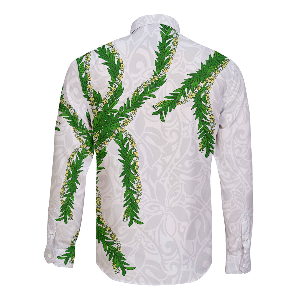 Hawaii Maile Lei Long Sleeve Button Shirt Aloha White Color LT03 - Polynesian Pride