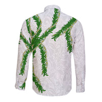 Hawaii Maile Lei Long Sleeve Button Shirt Aloha White Color LT03 - Polynesian Pride