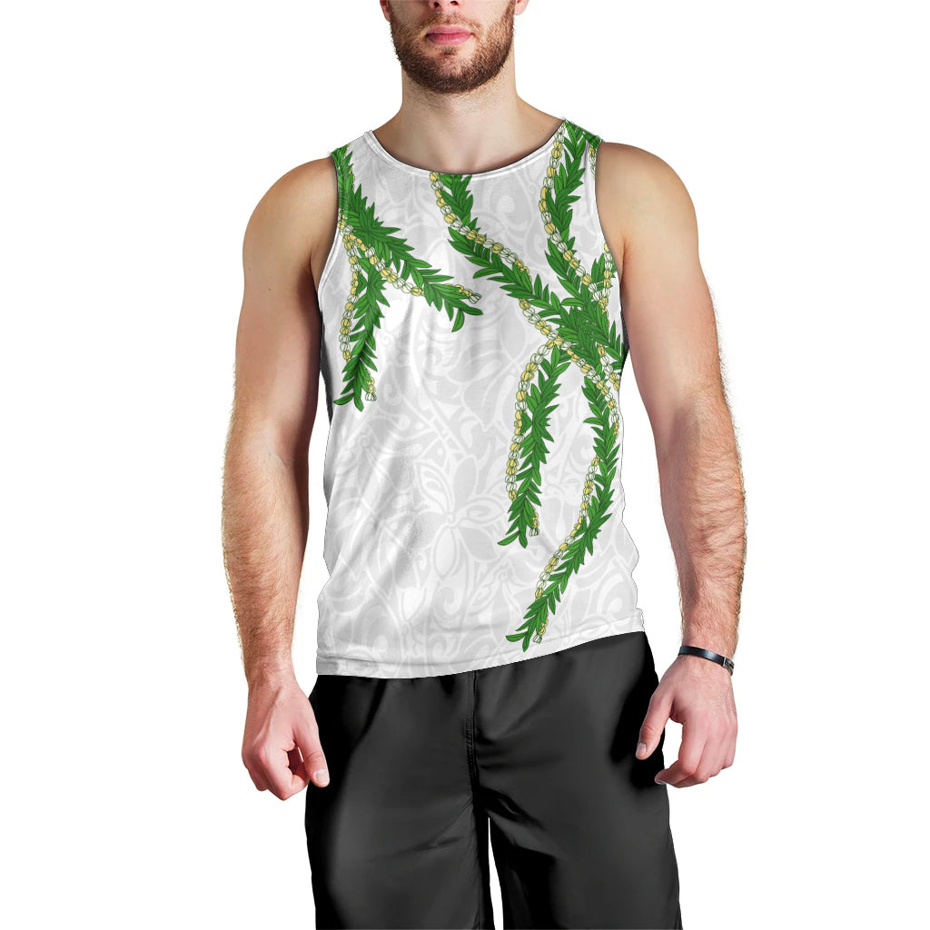 Hawaii Maile Lei Men Tank Top Aloha White Color LT03 - Polynesian Pride