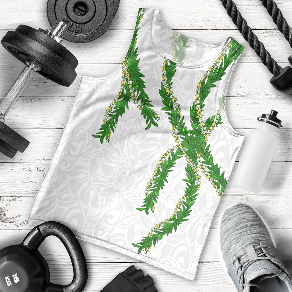 Hawaii Maile Lei Men Tank Top Aloha White Color LT03 - Polynesian Pride