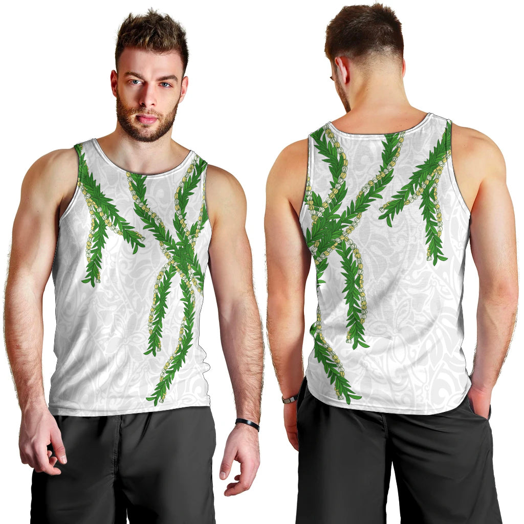 Hawaii Maile Lei Men Tank Top Aloha White Color LT03 - Polynesian Pride