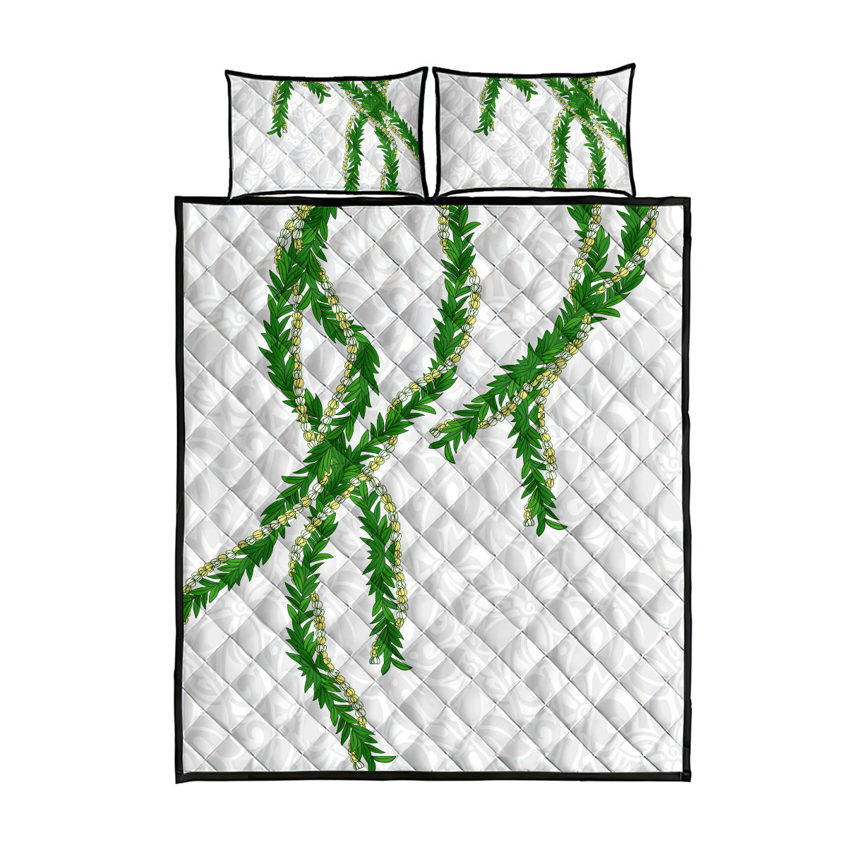 Hawaii Maile Lei Quilt Bed Set Aloha White Color LT03 - Polynesian Pride
