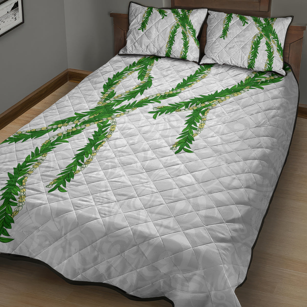 Hawaii Maile Lei Quilt Bed Set Aloha White Color LT03 - Polynesian Pride