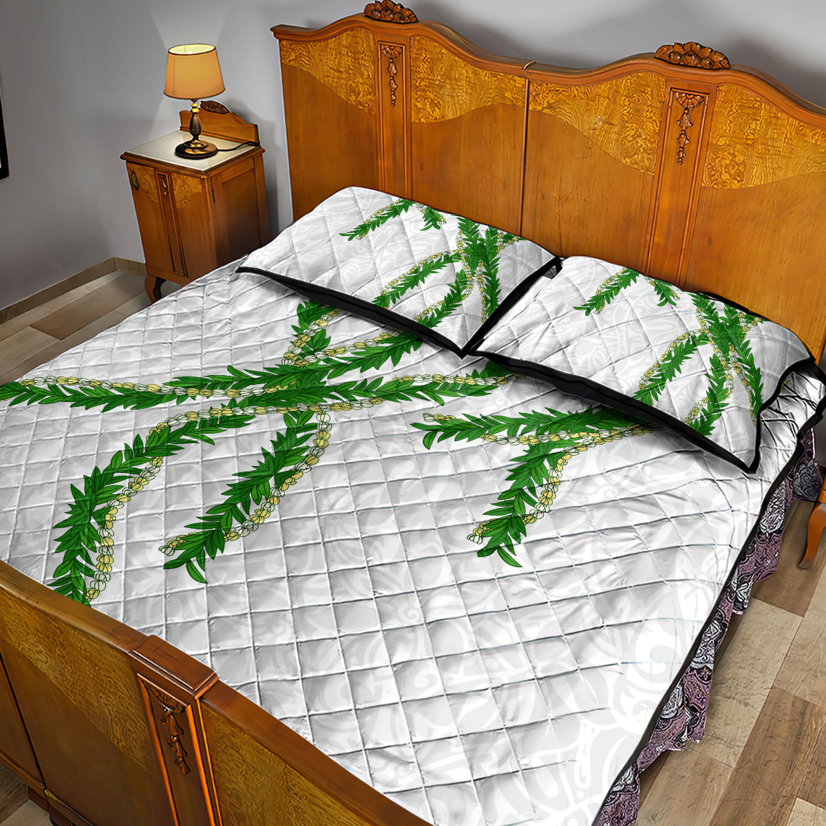 Hawaii Maile Lei Quilt Bed Set Aloha White Color LT03 - Polynesian Pride