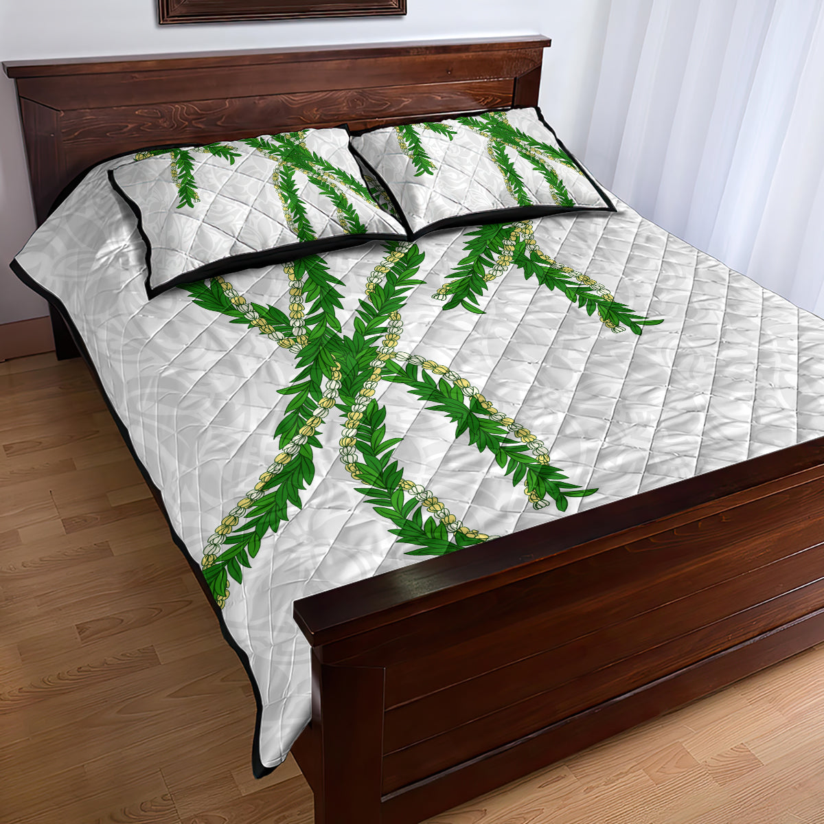Hawaii Maile Lei Quilt Bed Set Aloha White Color LT03 - Polynesian Pride