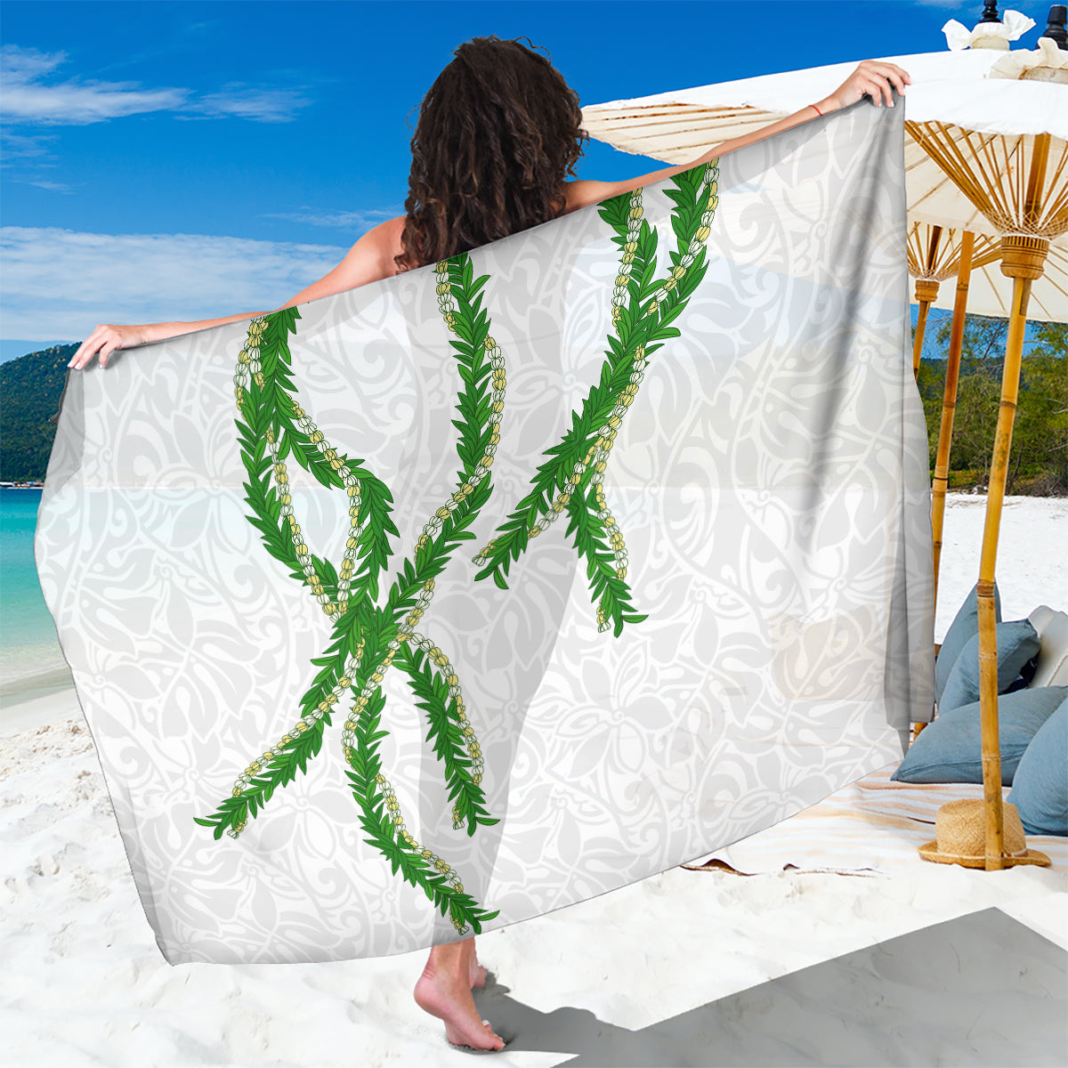 Hawaii Maile Lei Sarong Aloha White Color LT03 One Size 44 x 66 inches White - Polynesian Pride