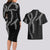 Hawaii Maile Lei Couples Matching Long Sleeve Bodycon Dress and Hawaiian Shirt Aloha Grayscale Color