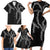 Hawaii Maile Lei Family Matching Short Sleeve Bodycon Dress and Hawaiian Shirt Aloha Grayscale Color