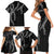 Hawaii Maile Lei Family Matching Short Sleeve Bodycon Dress and Hawaiian Shirt Aloha Grayscale Color