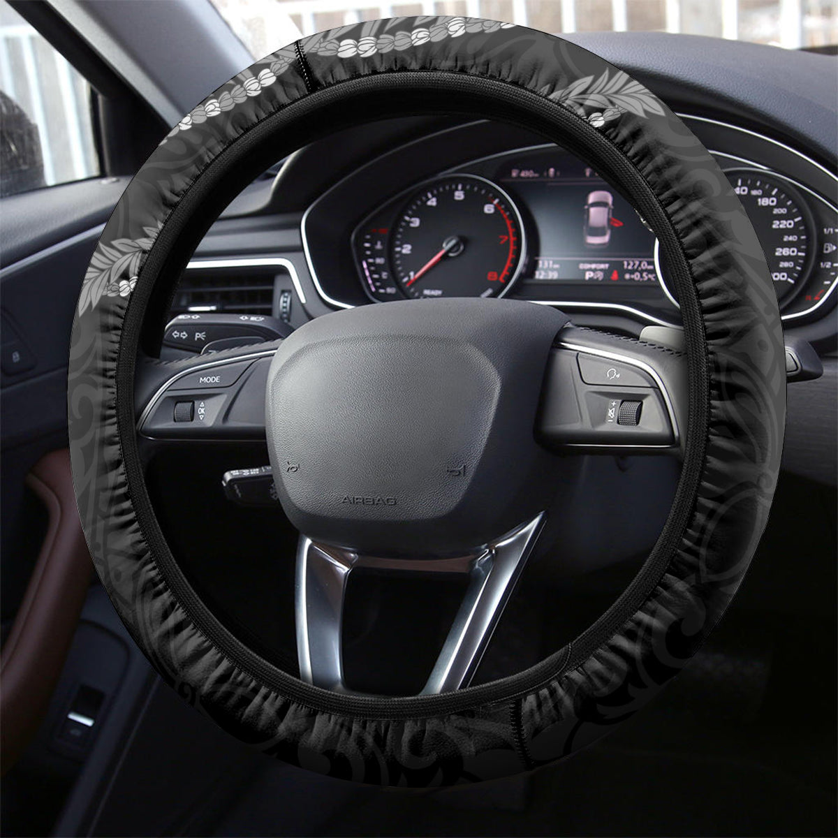 Hawaii Maile Lei Steering Wheel Cover Aloha Grayscale Color LT03 - Polynesian Pride