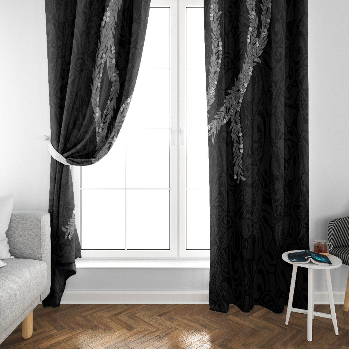 Hawaii Maile Lei Window Curtain Aloha Grayscale Color LT03 - Polynesian Pride