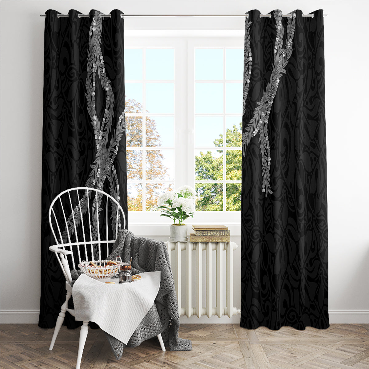 Hawaii Maile Lei Window Curtain Aloha Grayscale Color LT03 - Polynesian Pride