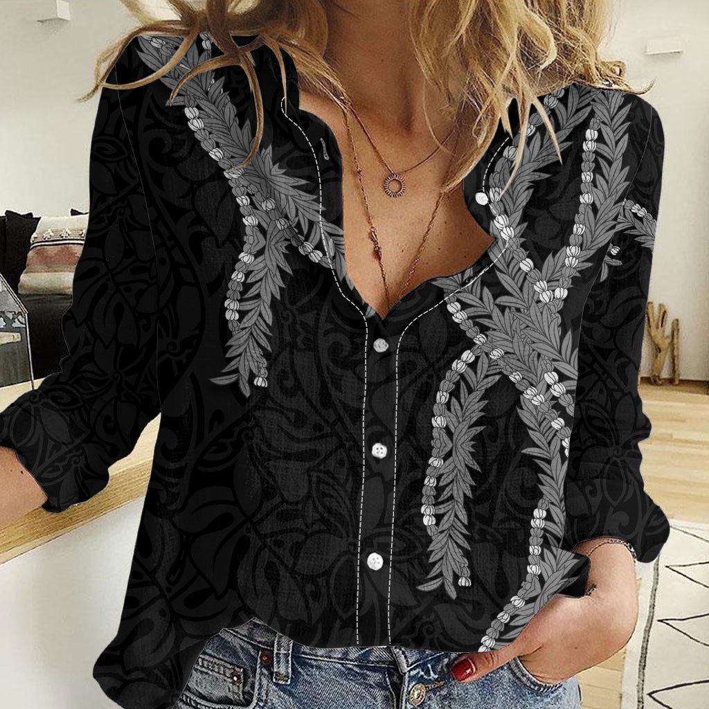 Hawaii Maile Lei Women Casual Shirt Aloha Grayscale Color LT03 Female Grayscale - Polynesian Pride