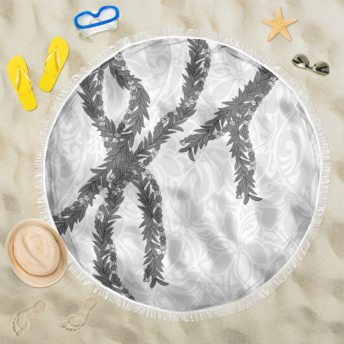 Hawaii Maile Lei Beach Blanket Aloha The Grey Color LT03 One Size 150cm Grey - Polynesian Pride