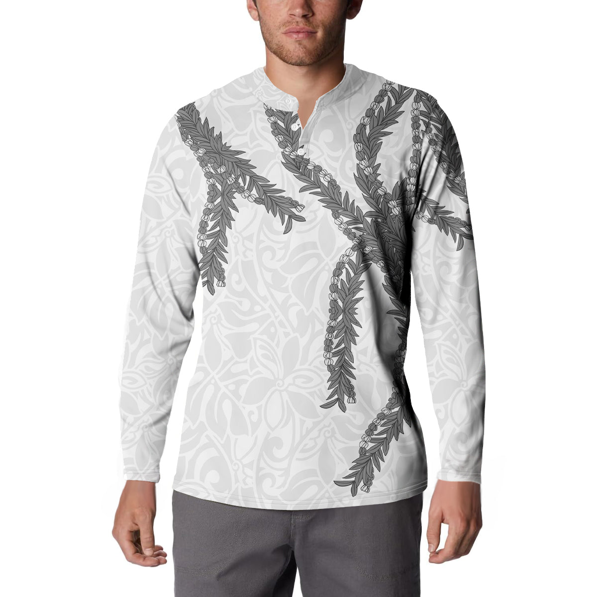 Hawaii Maile Lei Button Sweatshirt Aloha The Grey Color LT03 - Polynesian Pride