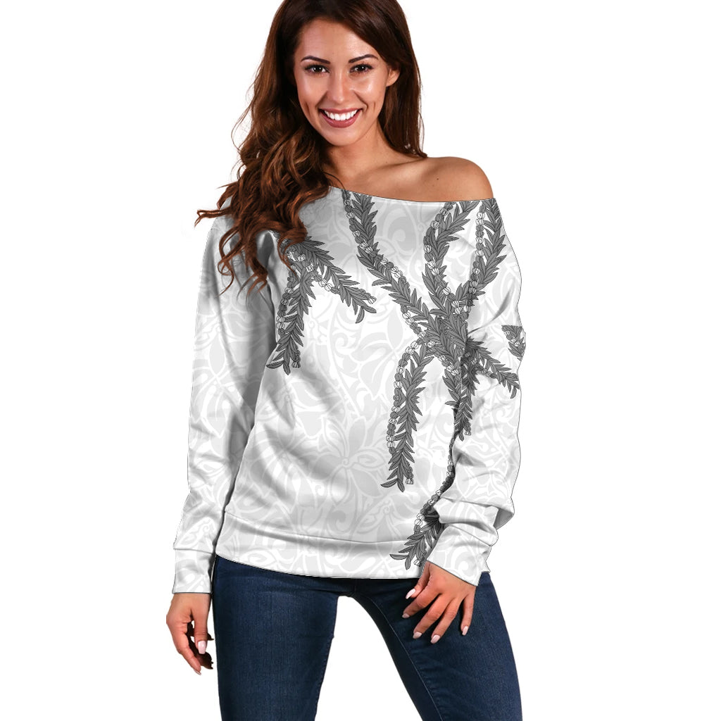 Hawaii Maile Lei Off Shoulder Sweater Aloha The Grey Color LT03 Women Grey - Polynesian Pride