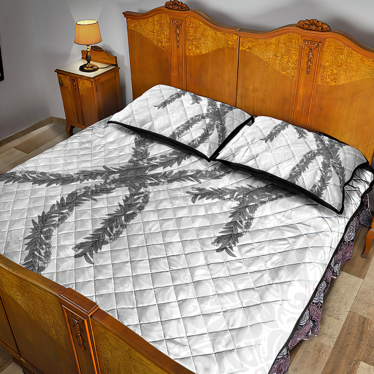 Hawaii Maile Lei Quilt Bed Set Aloha The Grey Color LT03 - Polynesian Pride