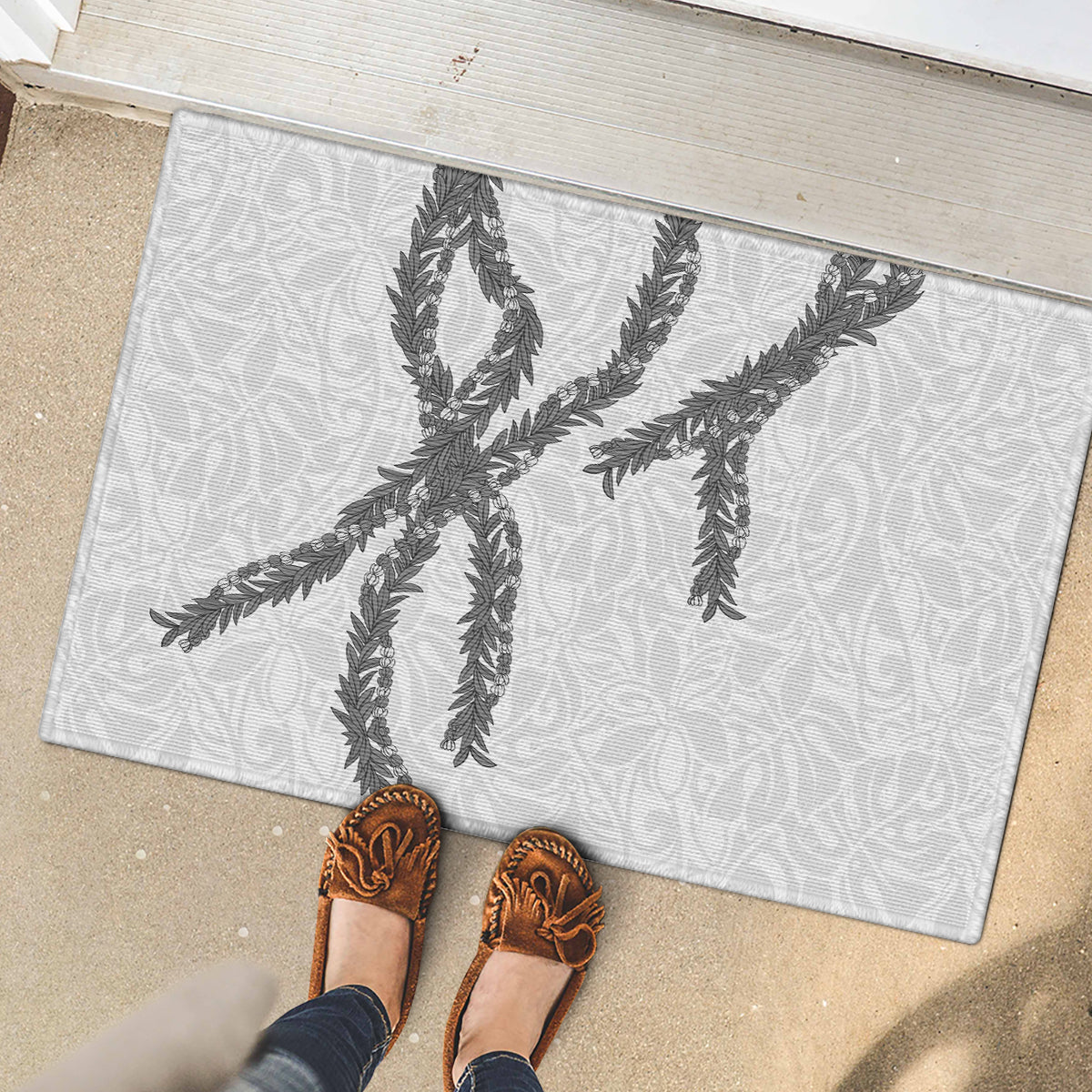 Hawaii Maile Lei Rubber Doormat Aloha The Grey Color LT03 - Polynesian Pride