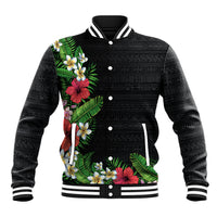 Hawaii Tropical Flowers and Leaves Baseball Jacket Tapa Pattern Colorful Mode LT03 Unisex Black - Polynesian Pride