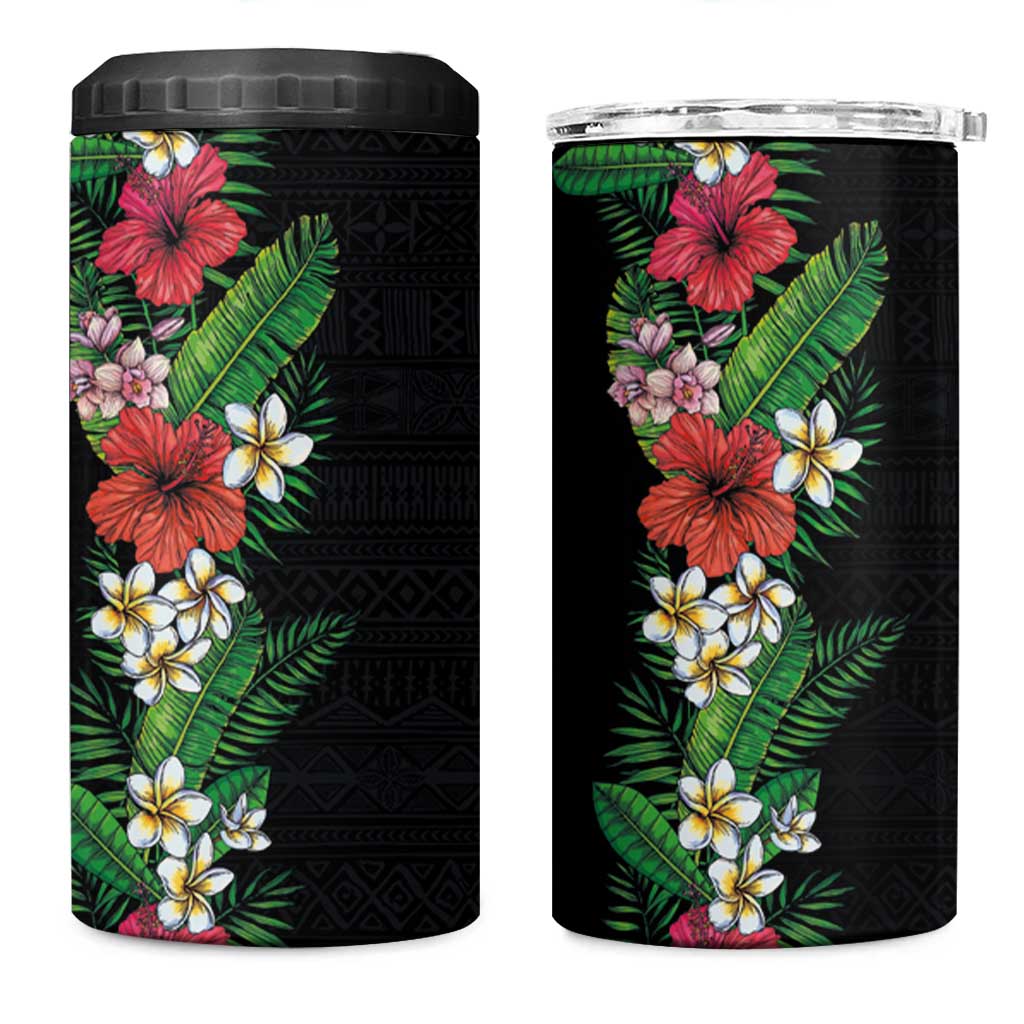 Hawaii Tropical Flowers and Leaves 4 in 1 Can Cooler Tumbler Tapa Pattern Colorful Mode LT03 One Size: 16 oz Black - Polynesian Pride