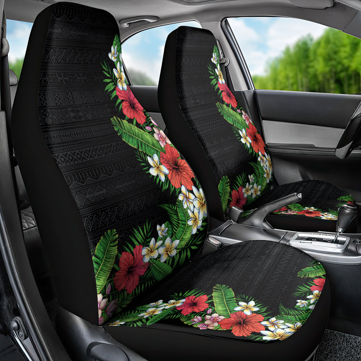 Hawaii Tropical Flowers and Leaves Car Seat Cover Tapa Pattern Colorful Mode LT03 - Polynesian Pride