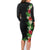 Hawaii Tropical Flowers and Leaves Family Matching Long Sleeve Bodycon Dress and Hawaiian Shirt Tapa Pattern Colorful Mode