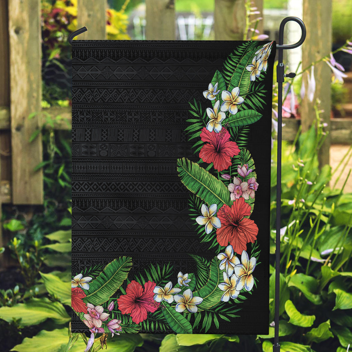 Hawaii Tropical Flowers and Leaves Garden Flag Tapa Pattern Colorful Mode