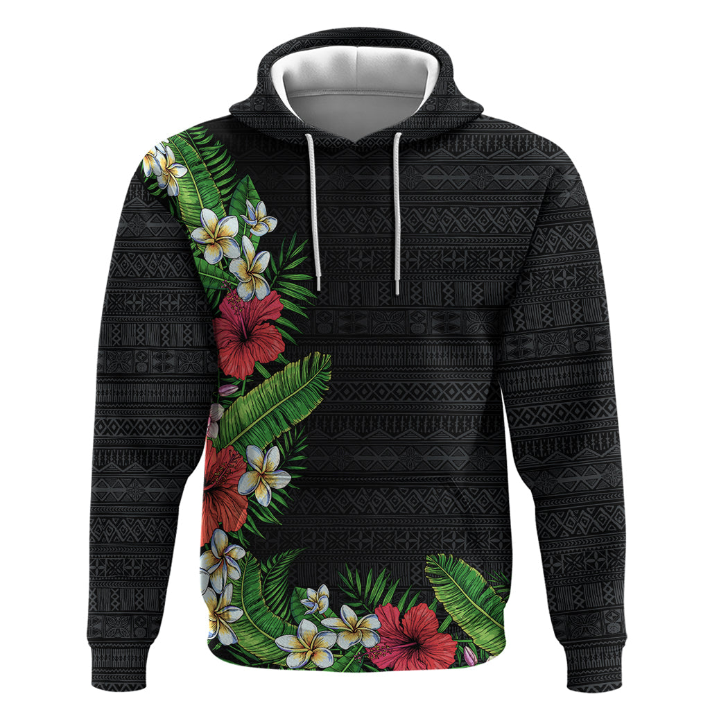 Hawaii Tropical Flowers and Leaves Hoodie Tapa Pattern Colorful Mode LT03 Pullover Hoodie Black - Polynesian Pride