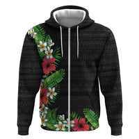 Hawaii Tropical Flowers and Leaves Hoodie Tapa Pattern Colorful Mode LT03 Zip Hoodie Black - Polynesian Pride