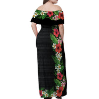 Hawaii Tropical Flowers and Leaves Off Shoulder Maxi Dress Tapa Pattern Colorful Mode LT03 - Polynesian Pride