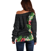 Hawaii Tropical Flowers and Leaves Off Shoulder Sweater Tapa Pattern Colorful Mode LT03 - Polynesian Pride