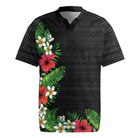 Hawaii Tropical Flowers and Leaves Rugby Jersey Tapa Pattern Colorful Mode LT03 Black - Polynesian Pride
