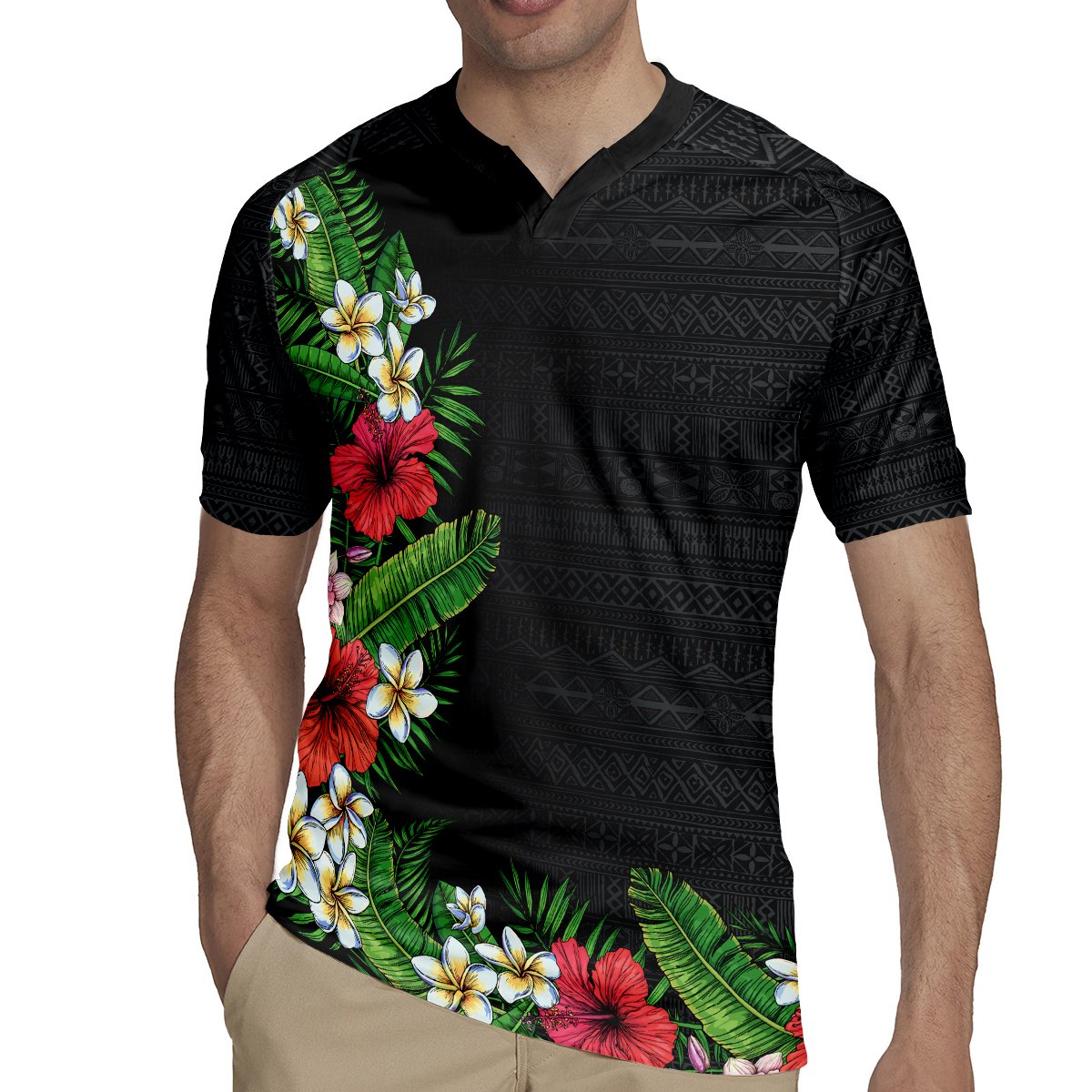 Hawaii Tropical Flowers and Leaves Rugby Jersey Tapa Pattern Colorful Mode LT03 - Polynesian Pride