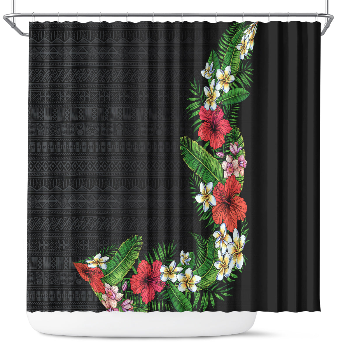 Hawaii Tropical Flowers and Leaves Shower Curtain Tapa Pattern Colorful Mode