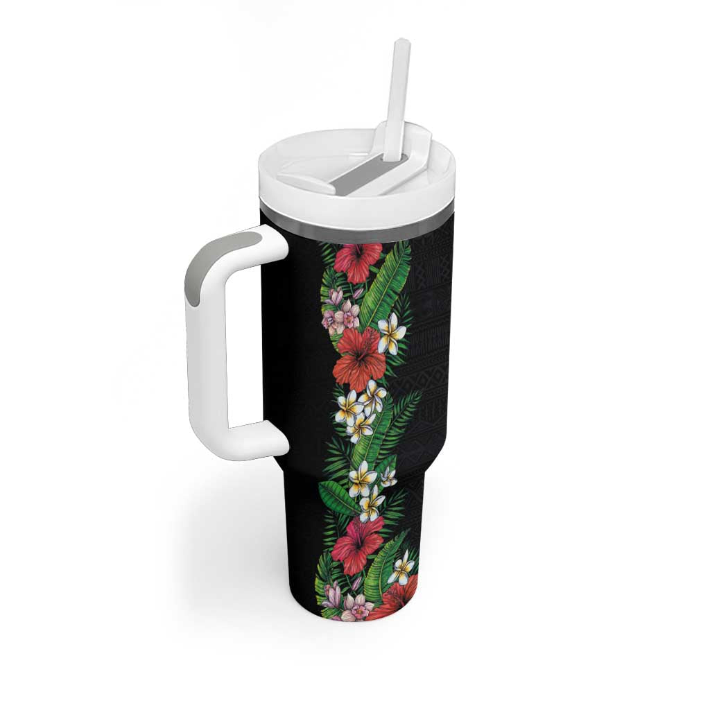 Hawaii Tropical Flowers and Leaves Tumbler With Handle Tapa Pattern Colorful Mode LT03 - Polynesian Pride