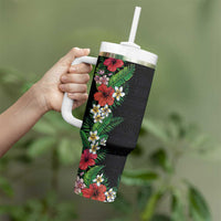 Hawaii Tropical Flowers and Leaves Tumbler With Handle Tapa Pattern Colorful Mode LT03 - Polynesian Pride