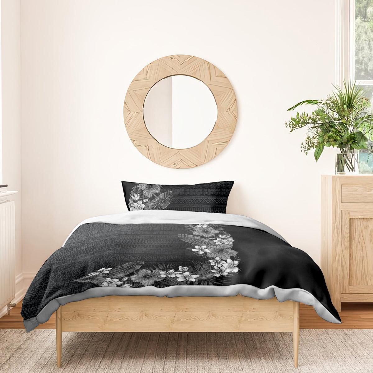 Hawaii Tropical Flowers and Leaves Bedding Set Tapa Pattern Grayscale Mode LT03 - Polynesian Pride