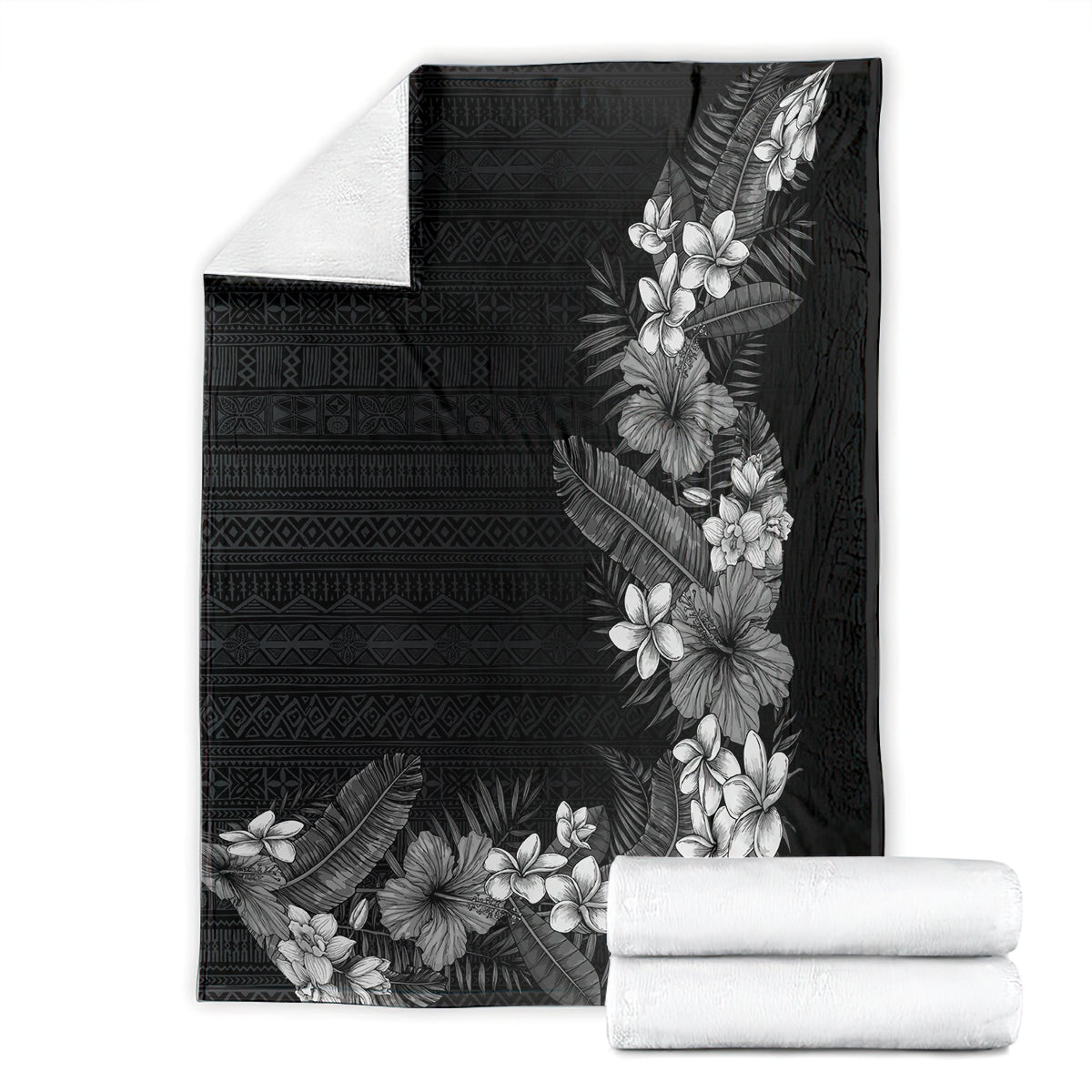 Hawaii Tropical Flowers and Leaves Blanket Tapa Pattern Grayscale Mode LT03 - Polynesian Pride