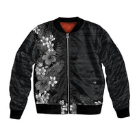 Hawaii Tropical Flowers and Leaves Bomber Jacket Tapa Pattern Grayscale Mode LT03 Unisex Grayscale - Polynesian Pride