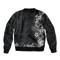 Hawaii Tropical Flowers and Leaves Bomber Jacket Tapa Pattern Grayscale Mode LT03 - Polynesian Pride