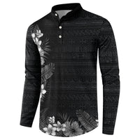 Hawaii Tropical Flowers and Leaves Button Sweatshirt Tapa Pattern Grayscale Mode LT03 - Polynesian Pride