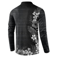 Hawaii Tropical Flowers and Leaves Button Sweatshirt Tapa Pattern Grayscale Mode LT03 - Polynesian Pride