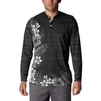 Hawaii Tropical Flowers and Leaves Button Sweatshirt Tapa Pattern Grayscale Mode LT03 - Polynesian Pride