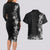 Hawaii Tropical Flowers and Leaves Couples Matching Long Sleeve Bodycon Dress and Hawaiian Shirt Tapa Pattern Grayscale Mode