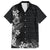 Hawaii Tropical Flowers and Leaves Family Matching Summer Maxi Dress and Hawaiian Shirt Tapa Pattern Grayscale Mode